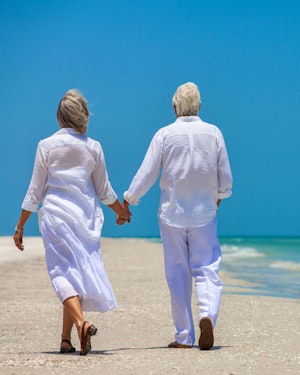 Notary couple walking on beach 1095483467